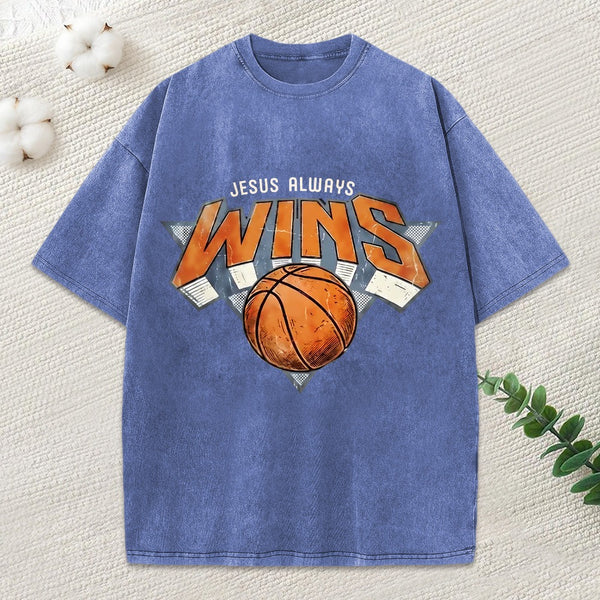 Jesus Always Wins Christian Washed T-Shirt