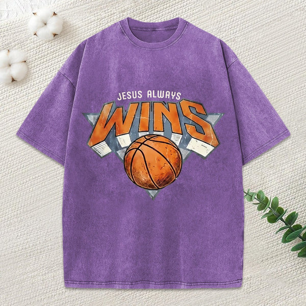 Jesus Always Wins Christian Washed T-Shirt