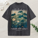 He Leads Me Beside Still Waters Christian Washed T-Shirt