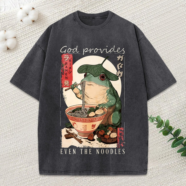 God Provides Even The Noodles Christian Washed T-Shirt