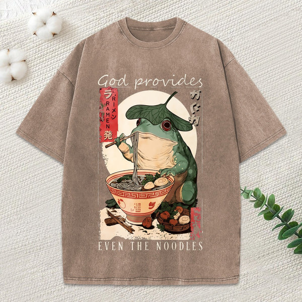 God Provides Even The Noodles Christian Washed T-Shirt