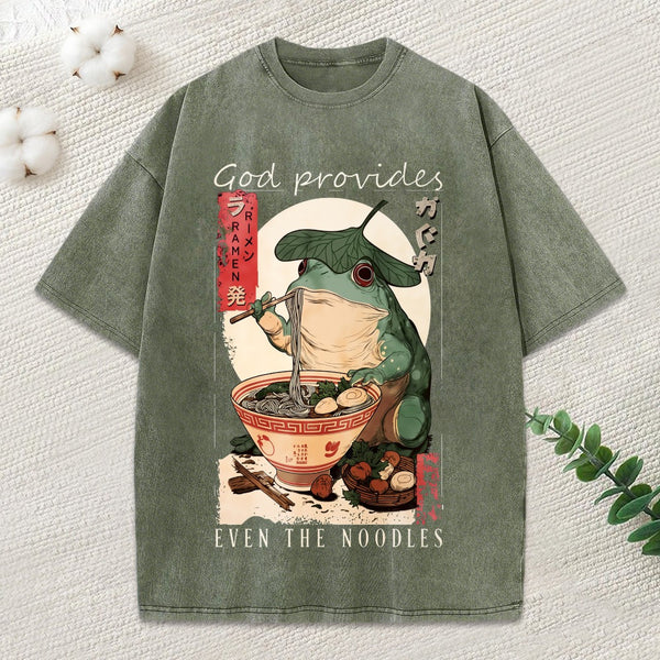 God Provides Even The Noodles Christian Washed T-Shirt