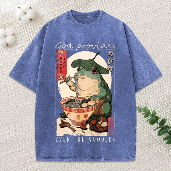 God Provides Even The Noodles Christian Washed T-Shirt