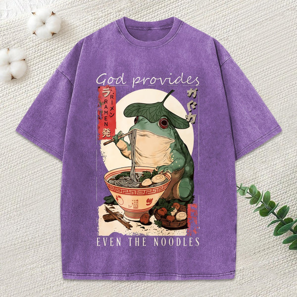 God Provides Even The Noodles Christian Washed T-Shirt