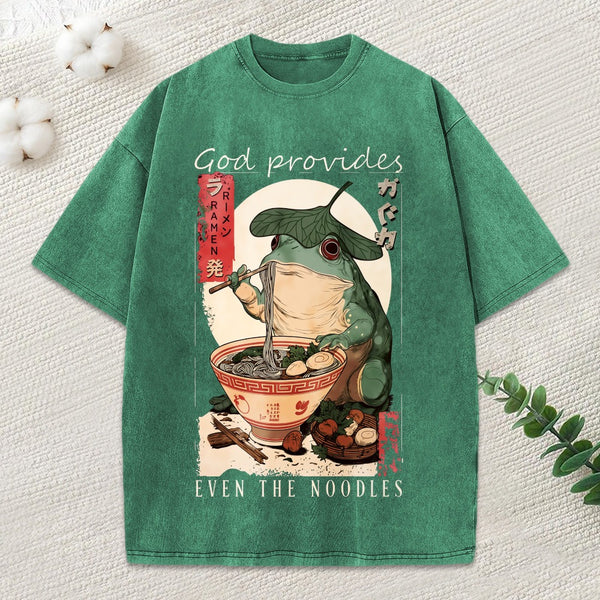 God Provides Even The Noodles Christian Washed T-Shirt
