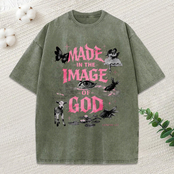 Made In The Image Of God Christian Washed T-Shirt