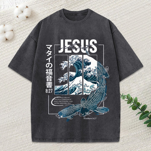 Even The Winds And The Waves Obey Him Christian Washed T-Shirt