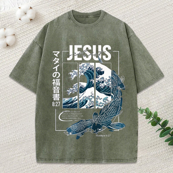 Even The Winds And The Waves Obey Him Christian Washed T-Shirt
