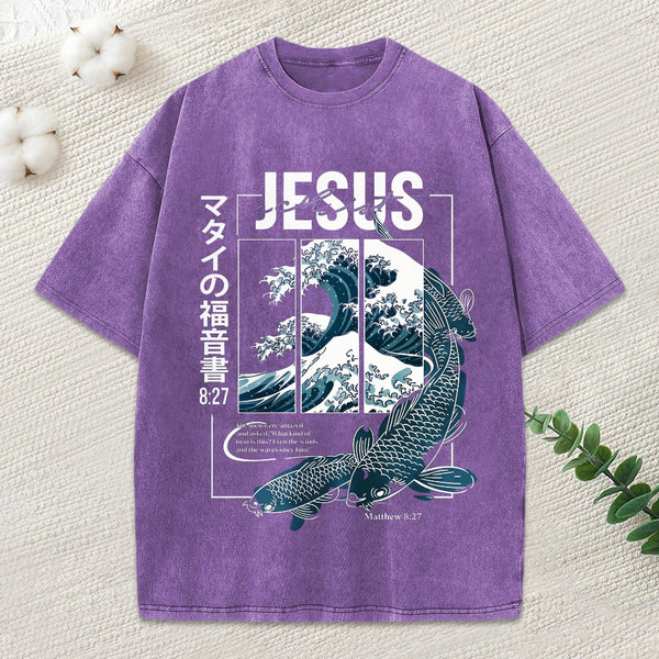Even The Winds And The Waves Obey Him Christian Washed T-Shirt