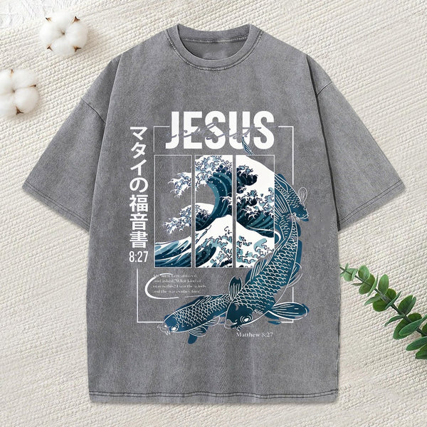 Even The Winds And The Waves Obey Him Christian Washed T-Shirt