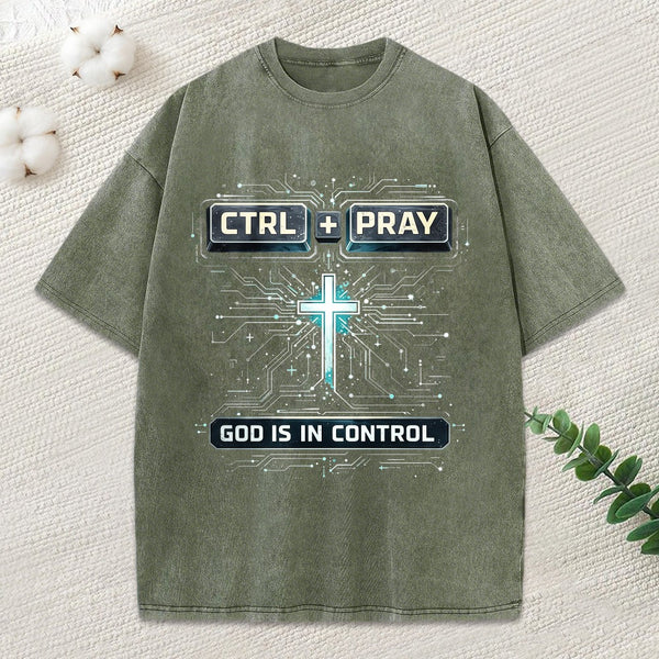 God Is Control Christian Washed T-Shirt