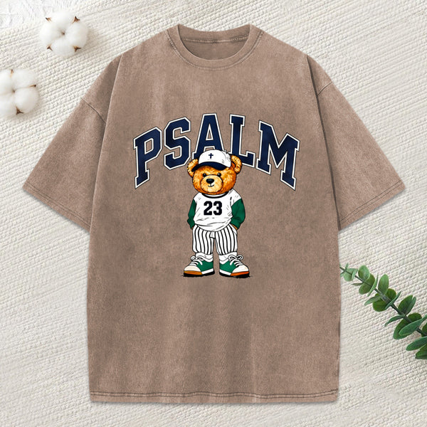 Psalm 23 Bear Christian Washed T-Shirt