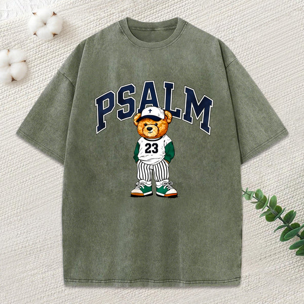 Psalm 23 Bear Christian Washed T-Shirt