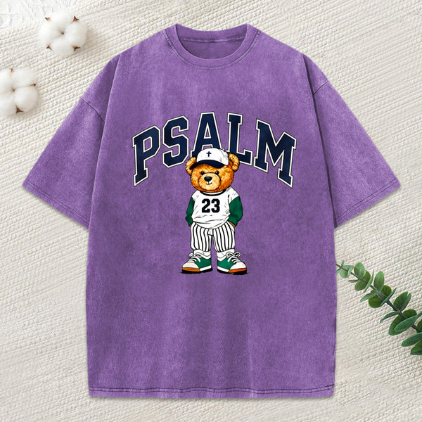 Psalm 23 Bear Christian Washed T-Shirt