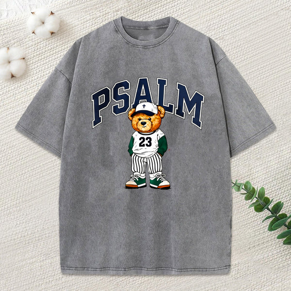 Psalm 23 Bear Christian Washed T-Shirt