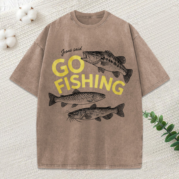 Jesus Said Go Fishing Christian Washed T-Shirt