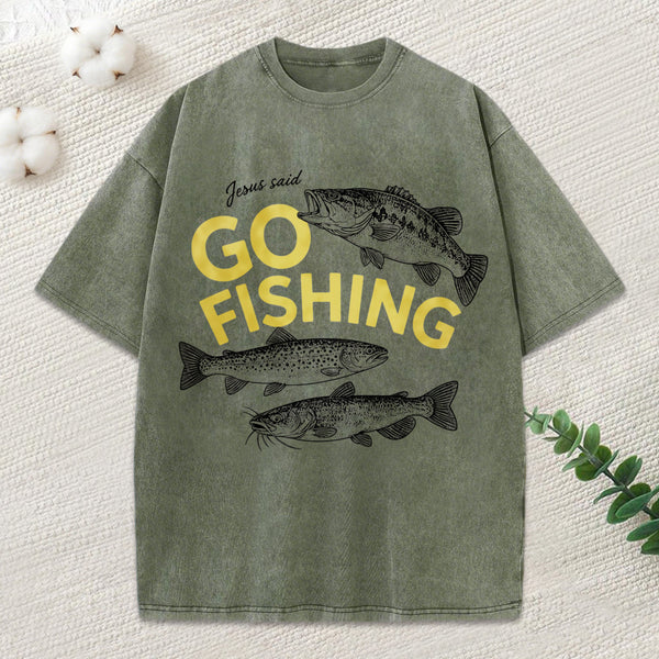 Jesus Said Go Fishing Christian Washed T-Shirt