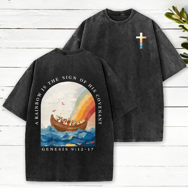 A Rainbow Is The Sign Of His Covenant Christian Washed T-Shirt