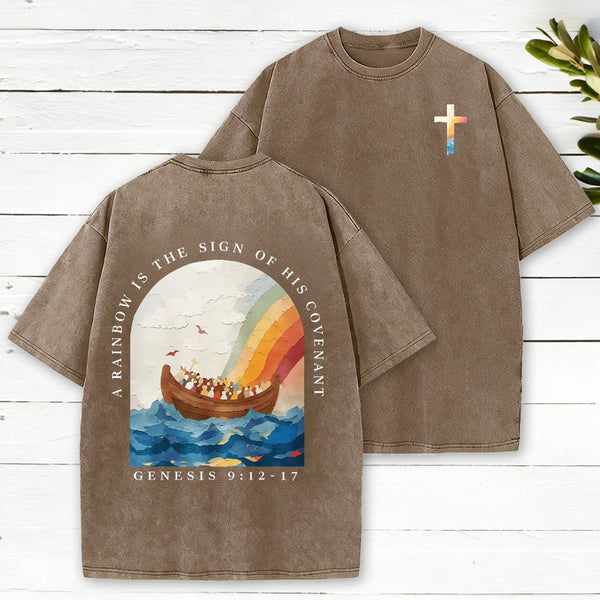 A Rainbow Is The Sign Of His Covenant Christian Washed T-Shirt