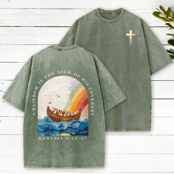 A Rainbow Is The Sign Of His Covenant Christian Washed T-Shirt