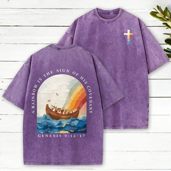 A Rainbow Is The Sign Of His Covenant Christian Washed T-Shirt