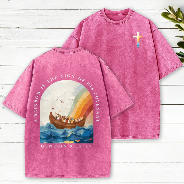 A Rainbow Is The Sign Of His Covenant Christian Washed T-Shirt