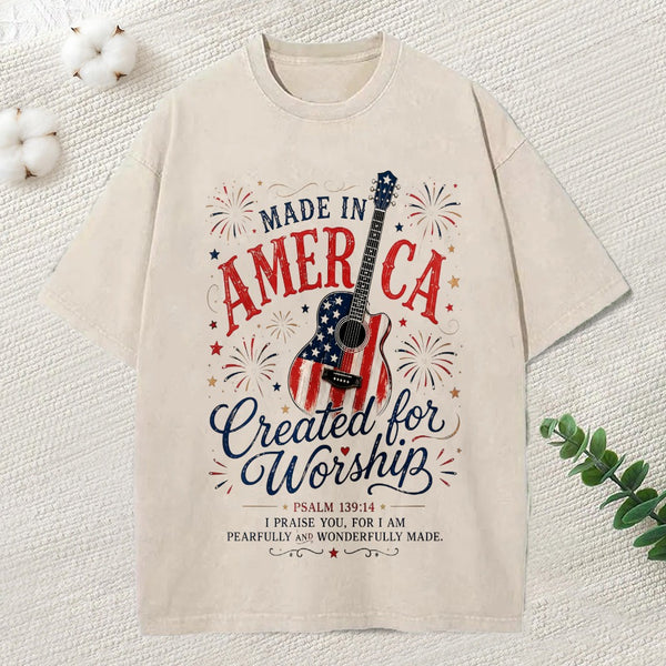 Made In America Created For Worship Christian Washed T-Shirt