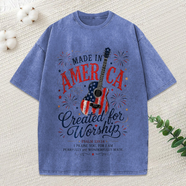 Made In America Created For Worship Christian Washed T-Shirt