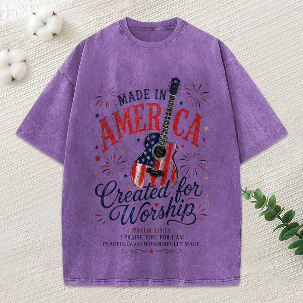 Made In America Created For Worship Christian Washed T-Shirt