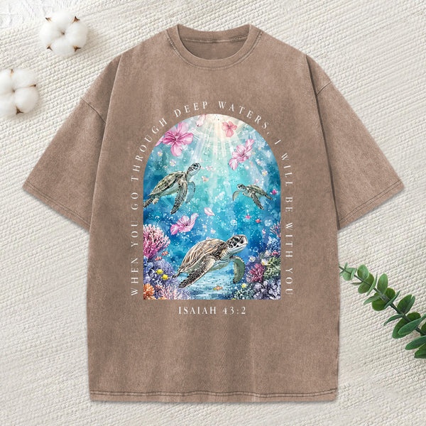 When You Go Through Deep Water I Will Be With You Christian Washed T-Shirt