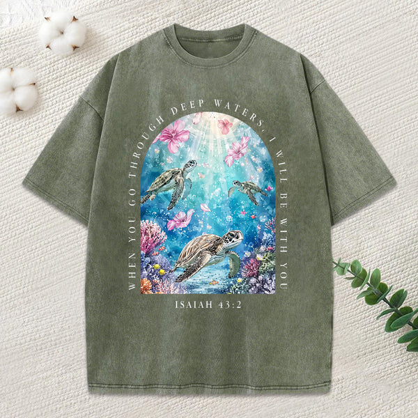 When You Go Through Deep Water I Will Be With You Christian Washed T-Shirt