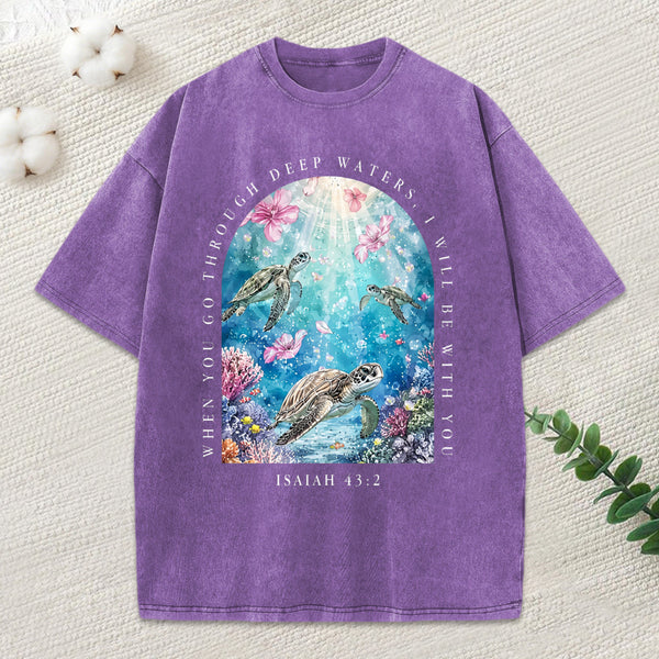 When You Go Through Deep Water I Will Be With You Christian Washed T-Shirt