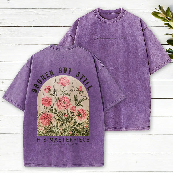 Broken But Still His Masterpiece Christian Washed T-Shirt