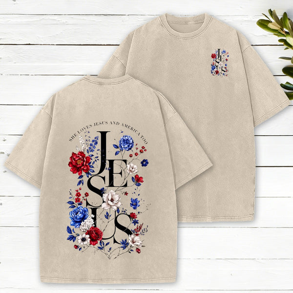 Jesus Flower Christian Washed T-Shirt 1