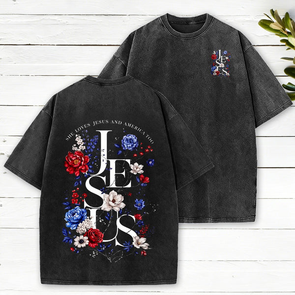 Jesus Flower Christian Washed T-Shirt 1
