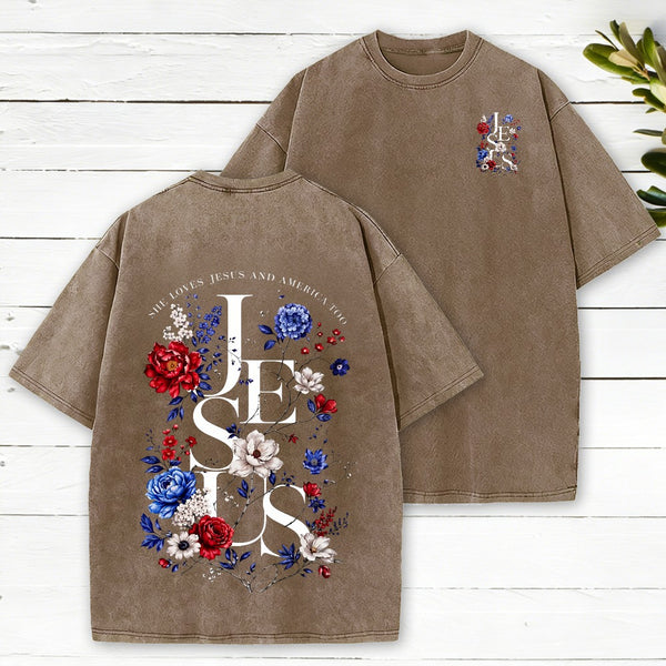 Jesus Flower Christian Washed T-Shirt 1