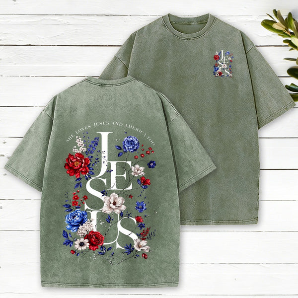Jesus Flower Christian Washed T-Shirt 1