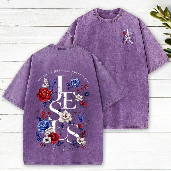 Jesus Flower Christian Washed T-Shirt 1