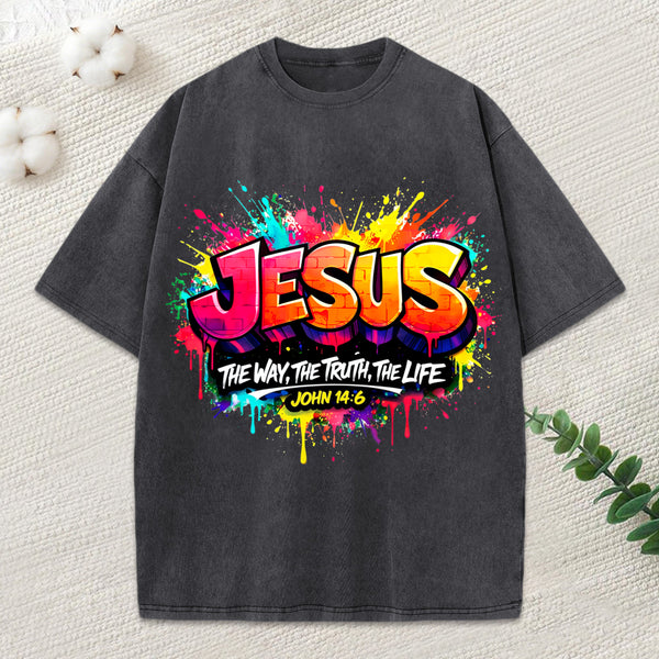 Jesus The Way The Truth The Life Christian Washed T-Shirt