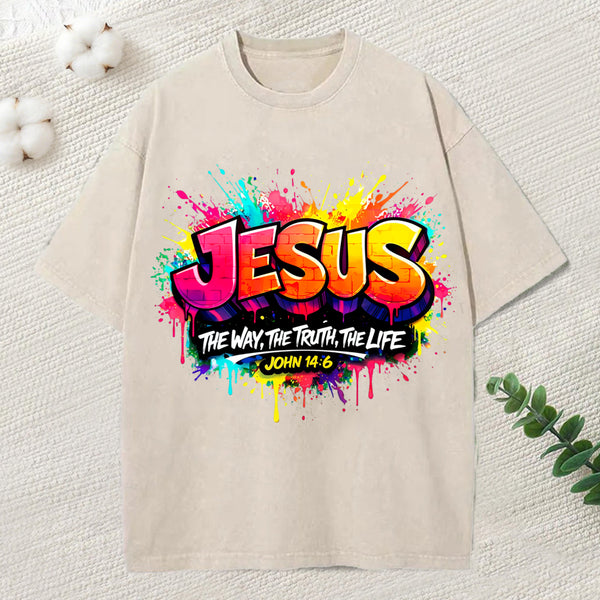 Jesus The Way The Truth The Life Christian Washed T-Shirt