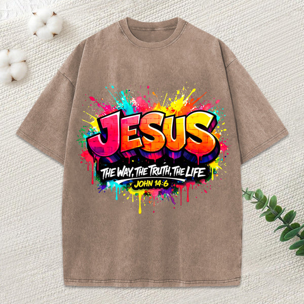 Jesus The Way The Truth The Life Christian Washed T-Shirt