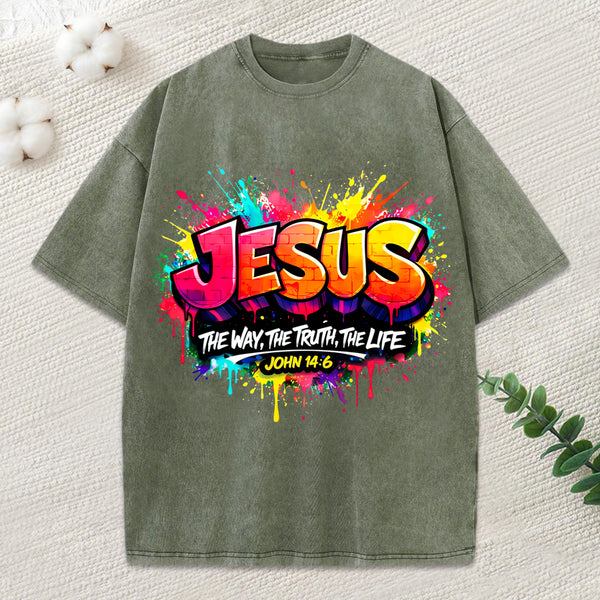 Jesus The Way The Truth The Life Christian Washed T-Shirt