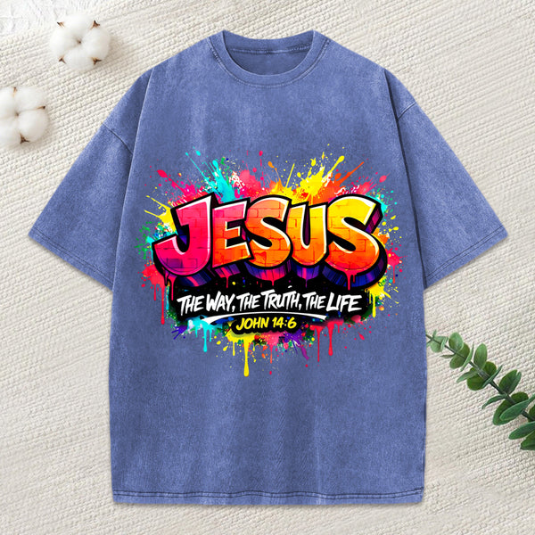 Jesus The Way The Truth The Life Christian Washed T-Shirt