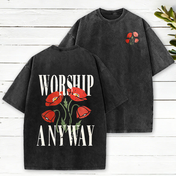 Worship Anyway Christian Washed T-Shirt