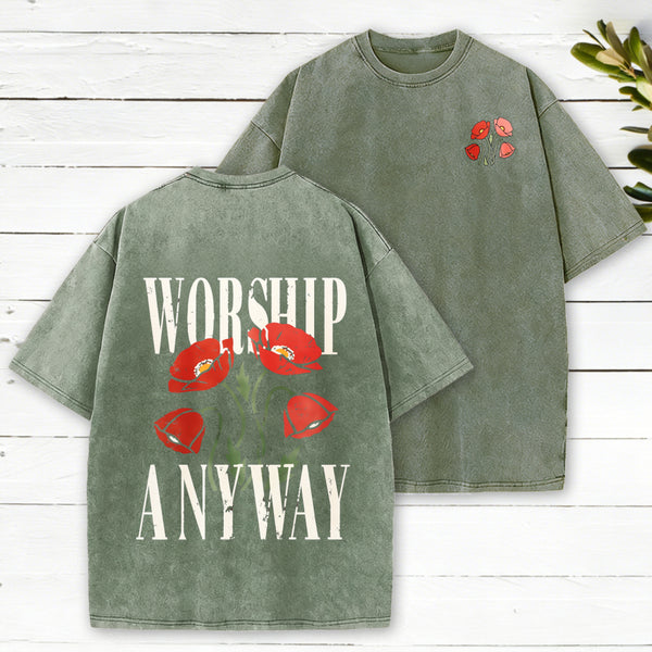 Worship Anyway Christian Washed T-Shirt