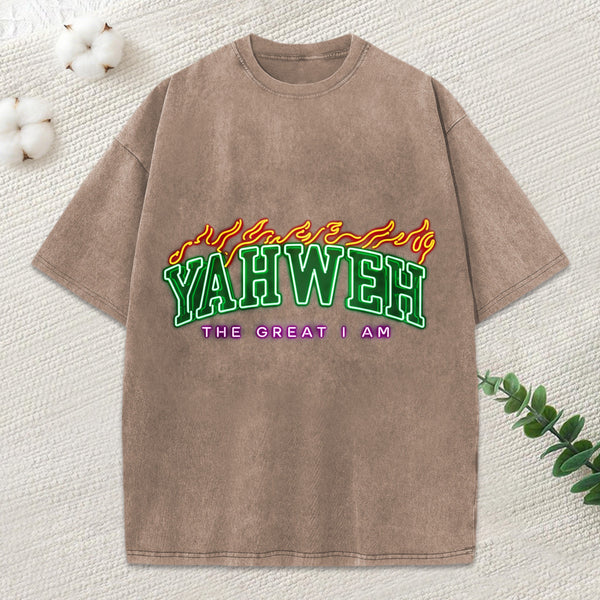 Yahweh The Great I Am Christian Washed T-Shirt