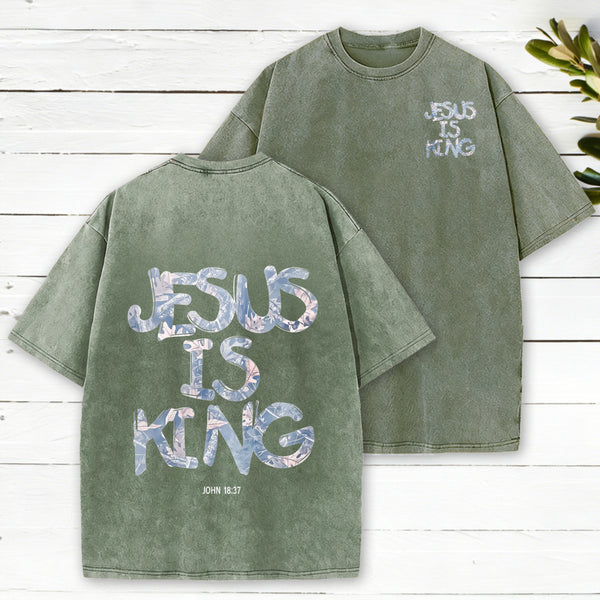 Jesus Is King Camo Christian Washed T-Shirt