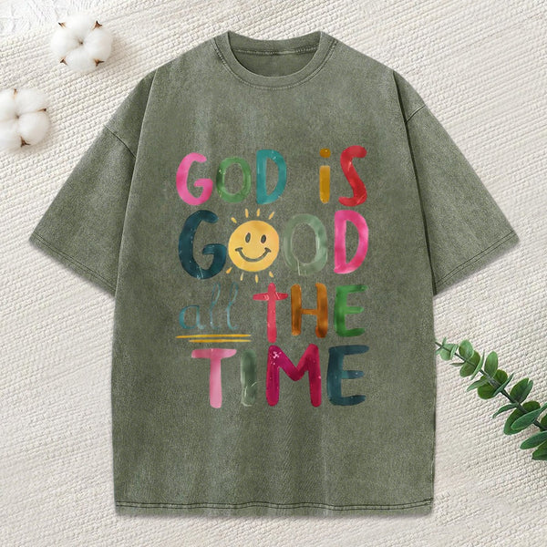 God Is Good All The Time Christian Washed T-Shirt