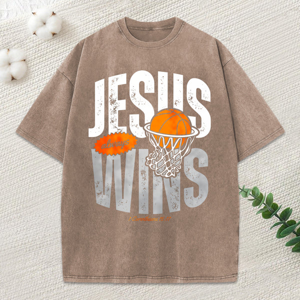 Jesus Always Wins Christian Washed T-Shirt