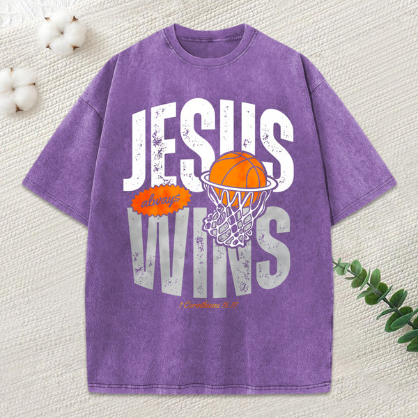 Jesus Always Wins Christian Washed T-Shirt